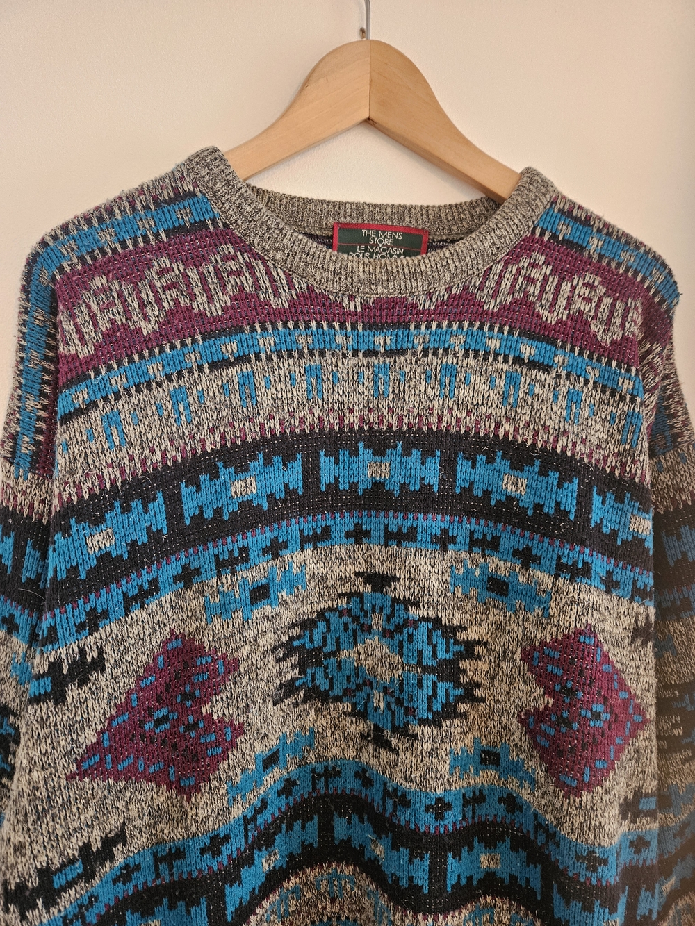 Vintage Sears Mens Store Crewneck Sweater Mens Large Aztec 80s 90s - Picture 2 of 6